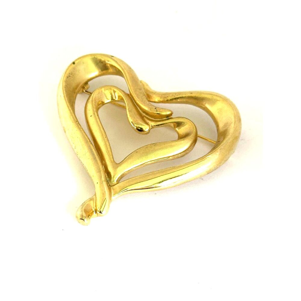 Vintage Goldtone Double Hearts Pin Brooch